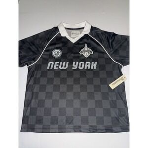 No Boundaries New York Soccer Jersey Medium Black Checkered Mesh Collar USA NWT
